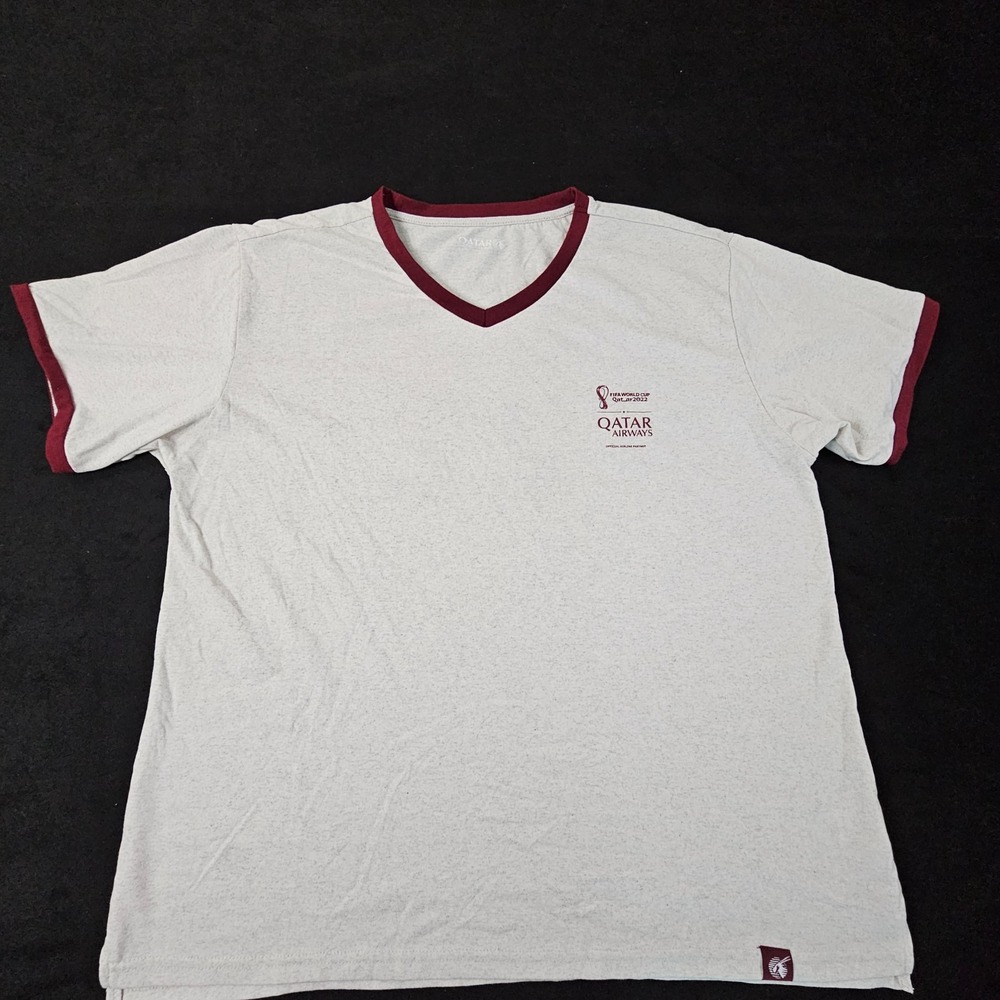 FIFA 2022 Qatar Airlines Beige Short Sleeve Cotton Blend Ringer T-Shirt Men's L